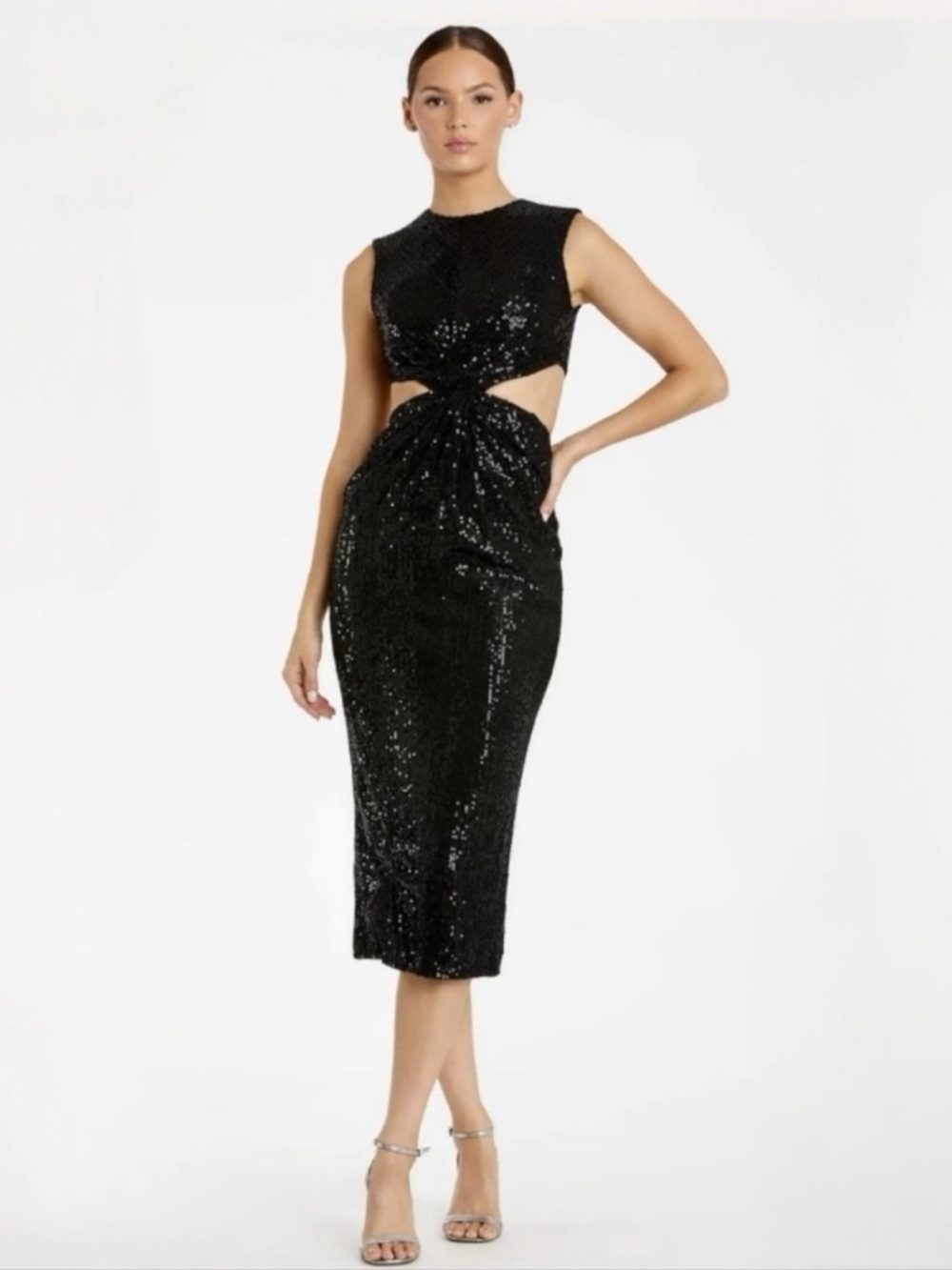 ✨ IEENA for Mac Duggal Black Sequin Draped Evening Dress ✨